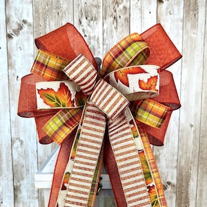 Fall Lantern Bow, Pumpkin Bow, Autumn Bow, Fall Wreath, Halloween Bow, Polka Dot Bow,Harvest Bow, Farmhouse Bow, Burlap,Wreath Embellishment