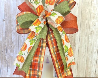 Fall Lantern Bow, Pumpkin Bow, Autumn Bow, Fall Wreath, Halloween Bow, Polka Dot Bow,Harvest Bow, Farmhouse Bow, Burlap,Wreath Embellishment