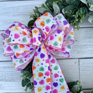Valentine Wreath Bow, Heart Lantern Bow, Conversation Heart Bow, Valentine&#39;s Day Decoration, Valentine&#39;s Day Gift, Farmhouse Valentines Bow