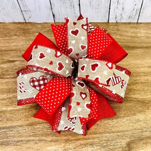 Valentine&#39;s Day Lantern Bow, Heart Wreath Bow, Winter Bow, Valentine&#39;s Day Decoration, Red and burlap Bow, Valentine&#39;s Gift, February Bow