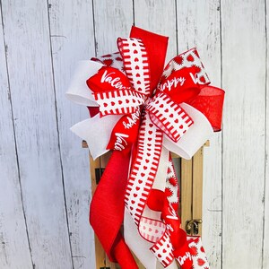 Valentine Wreath Bow, Heart Lantern Bow, Lattice Bow, Red and White bow, Valentine&#39;s Day Decoration, Valentine&#39;s Day Gift, Bow, Heart Wreath