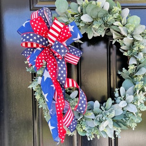Patriotic Lantern Bow, 4th of July Bow, Memorial Day Bow, Red White & Blue Bow, Stars and Stripes Bow,Armed Forces Bow,Summer Bow,Wreath Bow