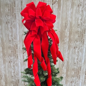 Red velvet christmas tree bow topper, Christmas decoration, Holiday Bow Topper, Wreath Bow, Large red bow, holiday bow, red bow