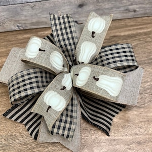 Fall Lantern Bow, Pumpkin Lantern Bow, Autumn Bow, Gingham Bow, Halloween Bow, Harvest Bow, Farmhouse, Yellow Burlap Bow, Striped Bow