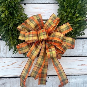 Fall Burlap Lantern Bow: Pumpkin, Polka Dot Wreath Embellishment