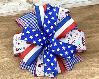 Patriotic Lantern Bow, 4th of July Bow, Memorial Day Bow, Red White & Blue Bow, Stars and Stripes Bow,Armed Forces Bow,Summer Bow,Wreath Bow