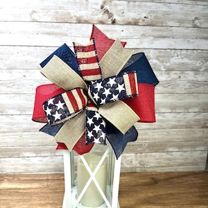 Patriotic Lantern Bow, 4th of July Bow, Memorial Day Bow, Red White & Blue Bow, Stars and Stripes Bow,Armed Forces Bow,Summer Bow,Wreath Bow