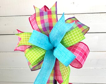 Spring Lantern Bow, Summer Lantern Bow, Easter Bow, Plaid Bow, Farmhouse Bow, Spring Wreath Bow, Pastel Bow, Wreath Embellishment, Gift Bow