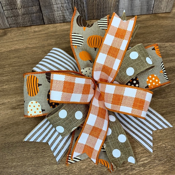 Fall Lantern Bow, Pumpkin Bow, Autumn Bow, Fall Wreath, Halloween Bow, Polka Dot Bow,Harvest Bow, Farmhouse Bow, Burlap,Wreath Embellishment