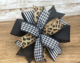 Leopard Lantern Bow, Burlap Bow, Animal Print Lantern Bow, Farmhouse Bow, Every day Bow, Wreath Embellishment, All Season Bow, Spring Bow