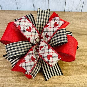 Valentine&#39;s Day Lantern Bow, Heart Wreath Bow, Winter Bow, Valentine&#39;s Day Decoration, Red and burlap Bow, Valentine&#39;s Gift, February Bow
