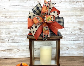 Fall Lantern Bow, Pumpkin Bow, Autumn Bow, Fall Wreath, Halloween Bow, Polka Dot Bow,Harvest Bow, Farmhouse Bow, Burlap,Wreath Embellishment