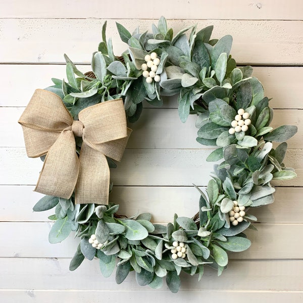 Lambs Ear Every Day Wreath, All Season Wreath, Burlap wreath, Lambs Ear Front Door, Farmhouse Lambs Ear Wreath,Indoor Wreath,Spring Wreath,