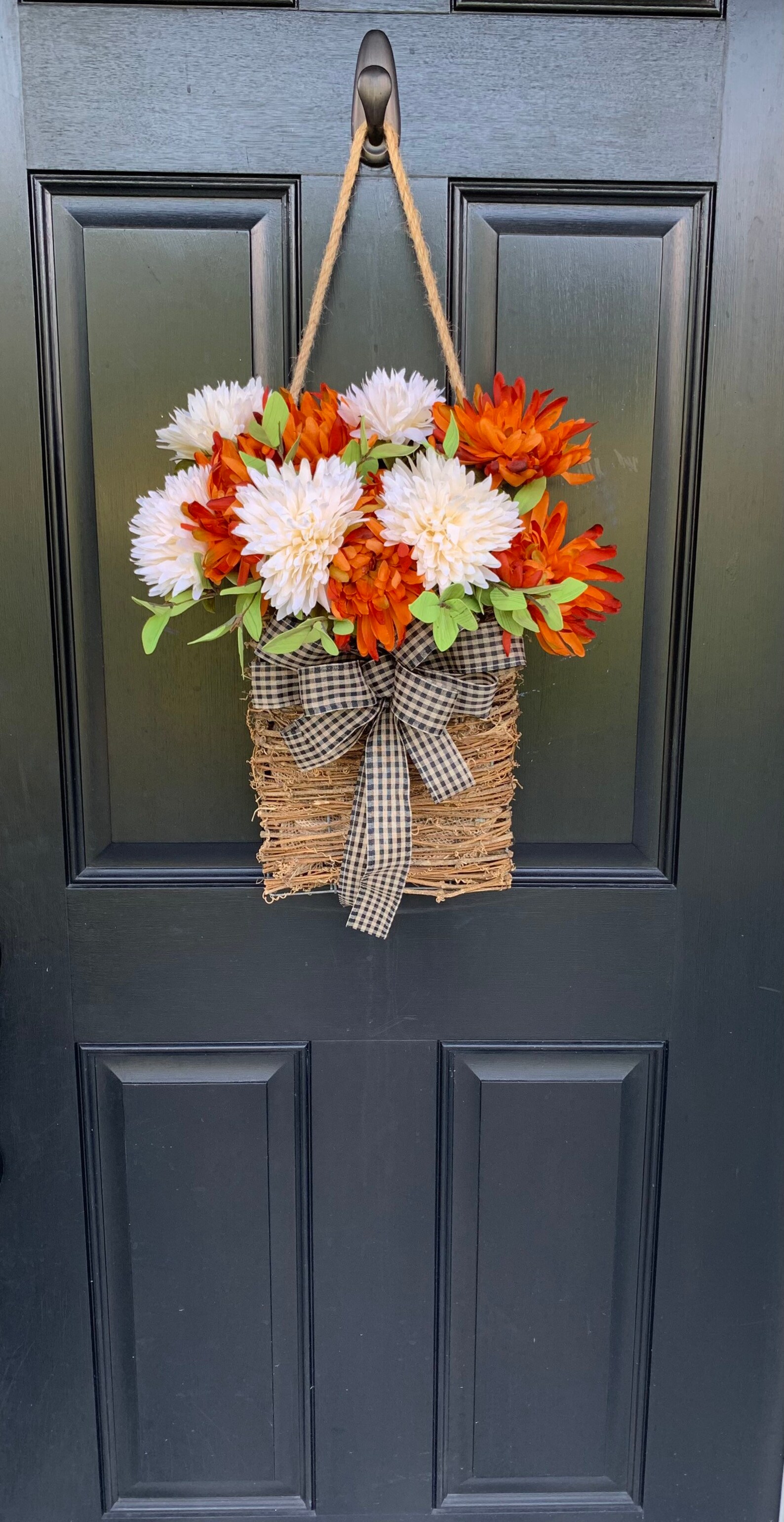 Front Door Flower Basket Fall Front Door Wreath Autumn Etsy