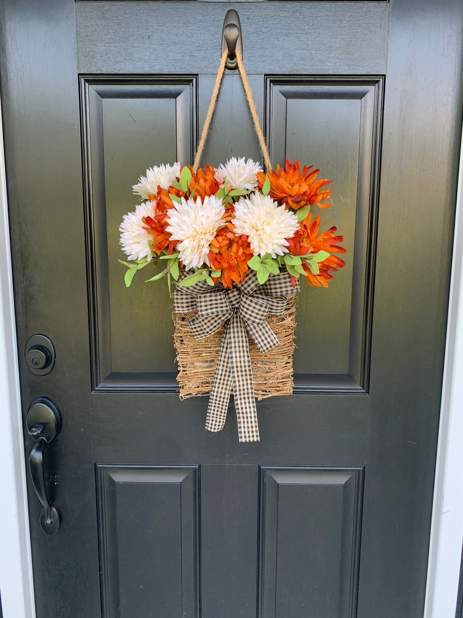 Front Door Flower Basket Fall Front Door Wreath Autumn Etsy