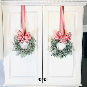 Mini Christmas Wreath: Flocked Evergreen, Farmhouse Cabinet Decor