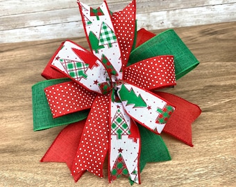 Christmas Lantern Bow, Christmas Tree Lantern Bow, Holiday Lantern, Green Holiday Bow, Polka Dot Bow , Christmas Wreath Bow, Winter Bow,
