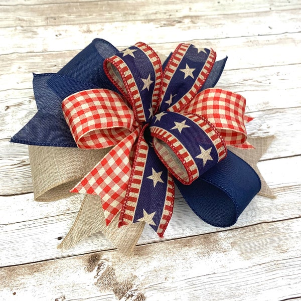 Patriotic Lantern Bow, 4th of July Bow, Memorial Day Bow, Red White & Blue Bow, Stars and Stripes Bow,Armed Forces Bow,Summer Bow,Wreath Bow