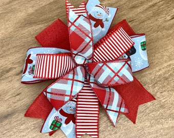 Christmas Lantern Bow, Snowman Lantern Bow, Holiday Lantern, Blue Holiday Bow, Farmhouse Bow, Christmas Wreath Bow, Winter Bow, Red Bow