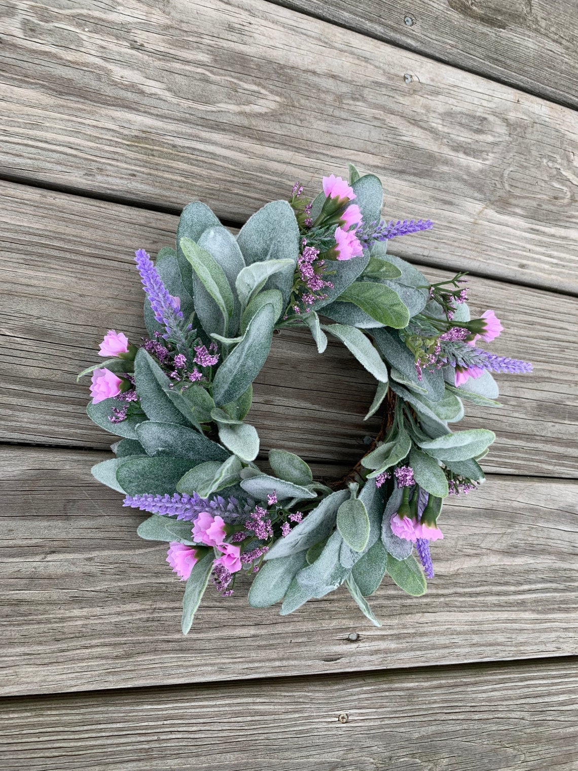 Small Lambs Ear Wreath Candle Lambs Ear Ring Lavender Etsy