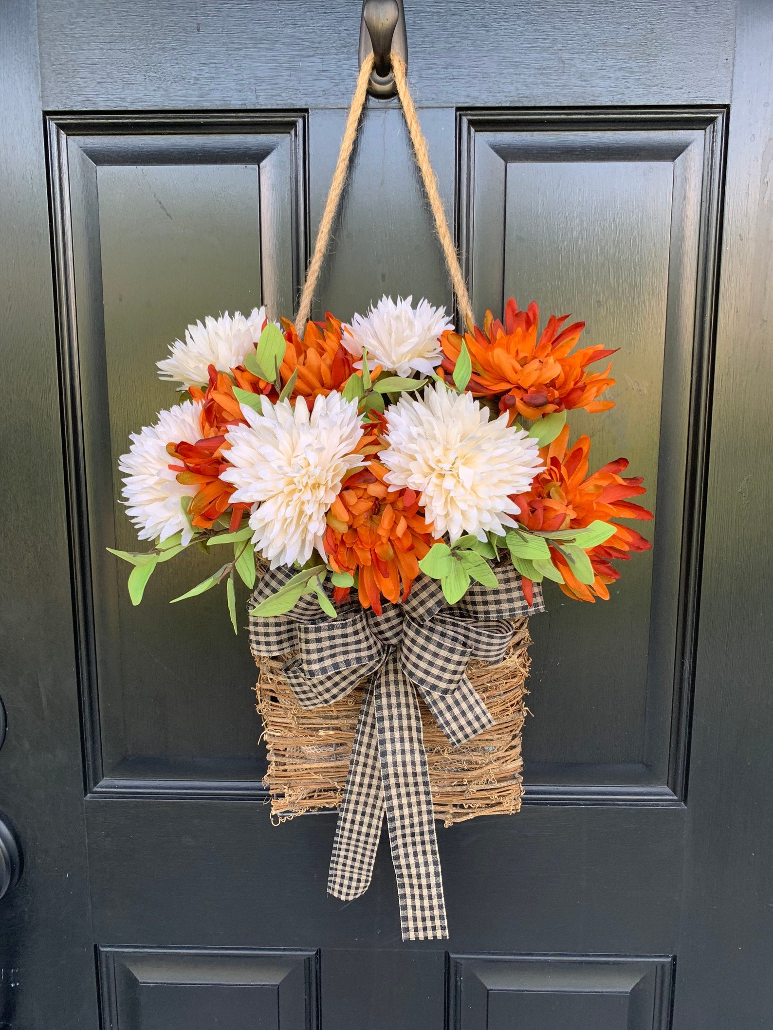 Front Door Flower Basket Fall Front Door Wreath Autumn Etsy