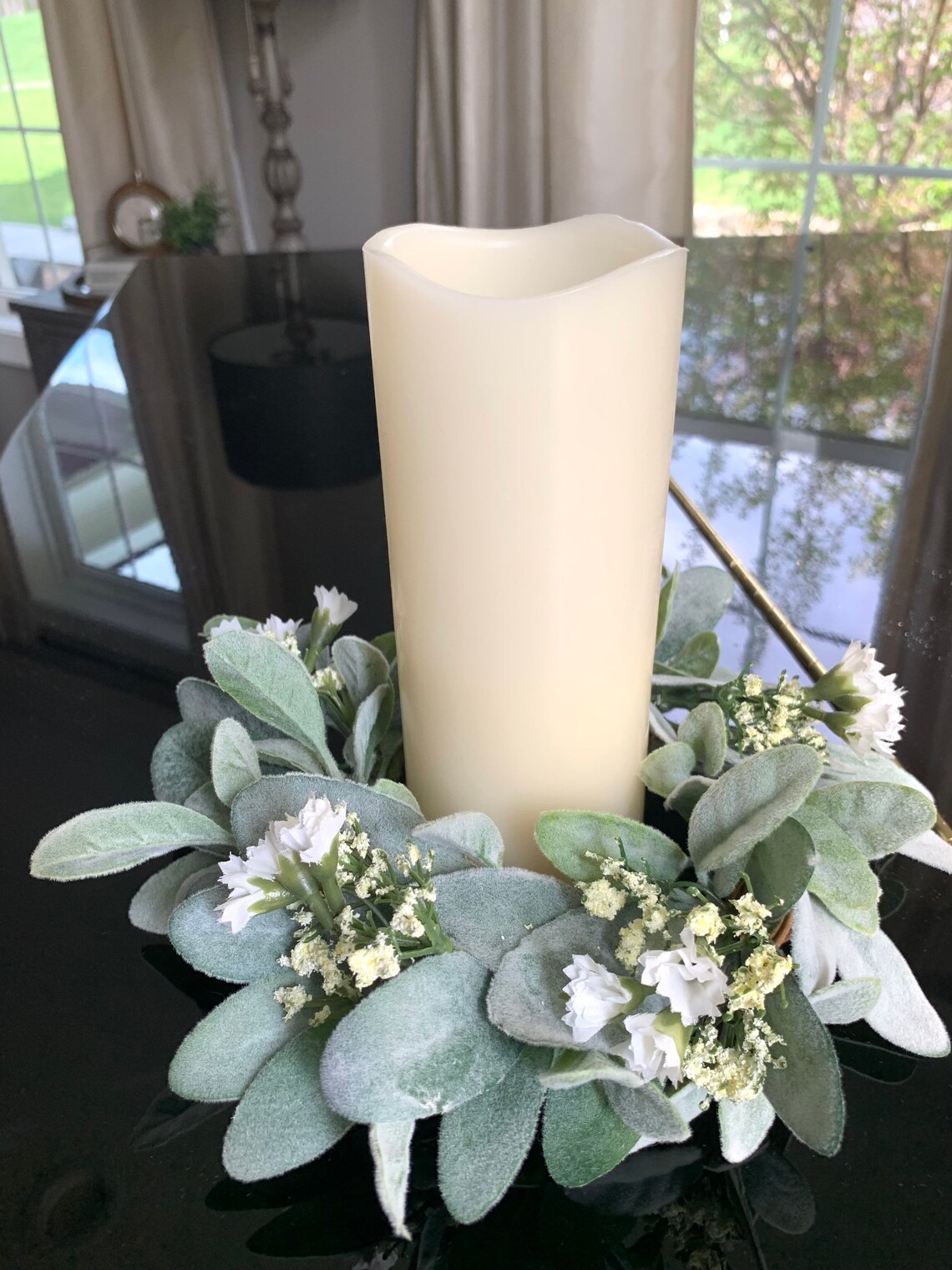 Small Lambs Ear Wreath Candle Lambs Ear Ring Lavender Etsy