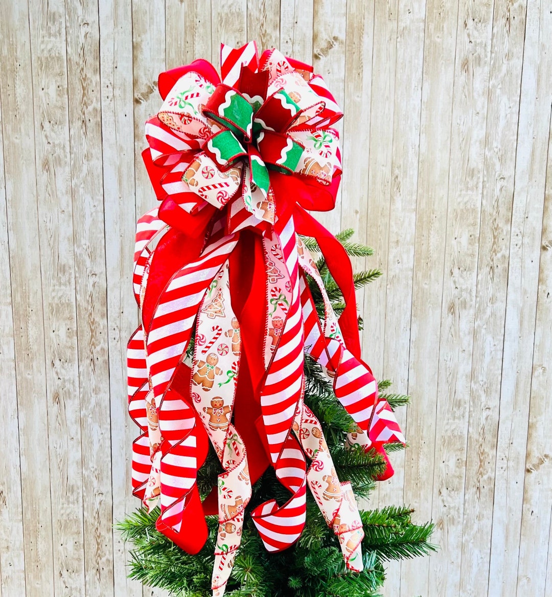 Gingerbread Tree Topper, Christmas Decoration, Holiday Bow Topper ...
