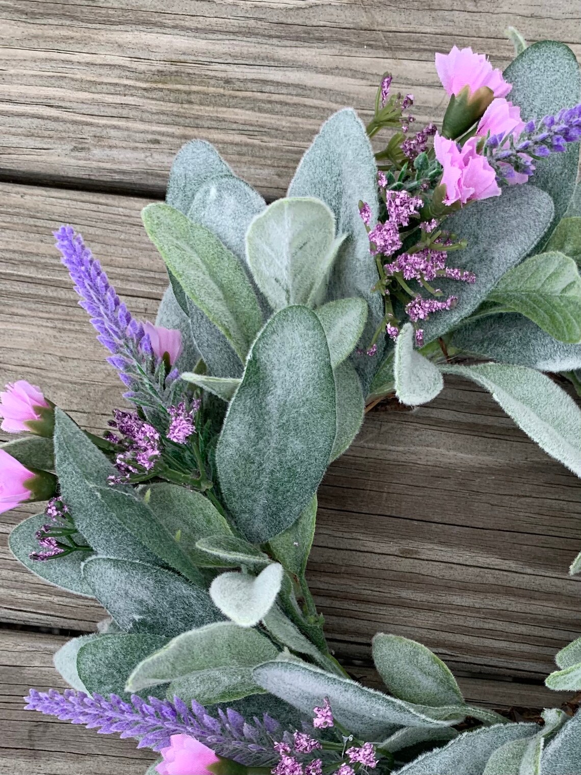 Small Lambs Ear Wreath Candle Lambs Ear Ring Lavender Etsy