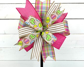 Easter Lantern Bow: Plaid & Egg Ribbon, Spring Decor