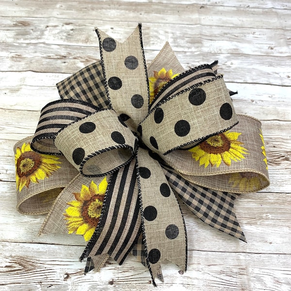 Farmhouse lantern bow, Burlap bow, Sunflower Bow, Polka Dot bow, Every Day Bow, Wreath Bow, Spring Bow, Summer Bow, Farmhouse Decoration