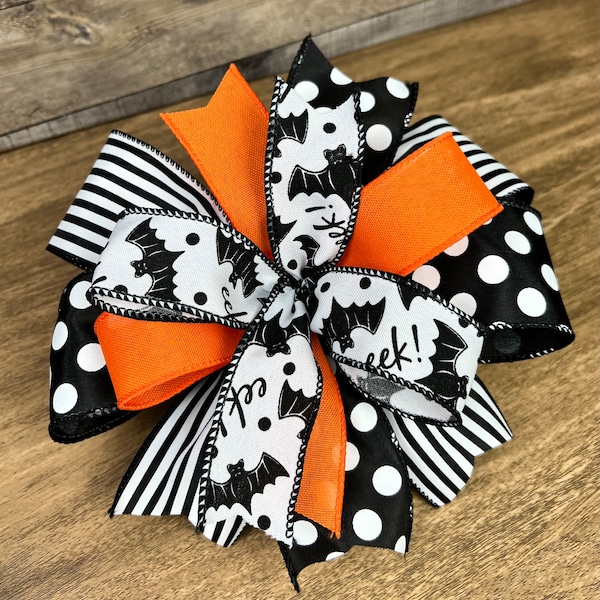 Halloween Lantern Bow, Fall Lantern Bow, Orange and Black Bow, Polka Dot Bow, Halloween Wreath Bow, Autumn Bow, Halloween Decoration, Purple