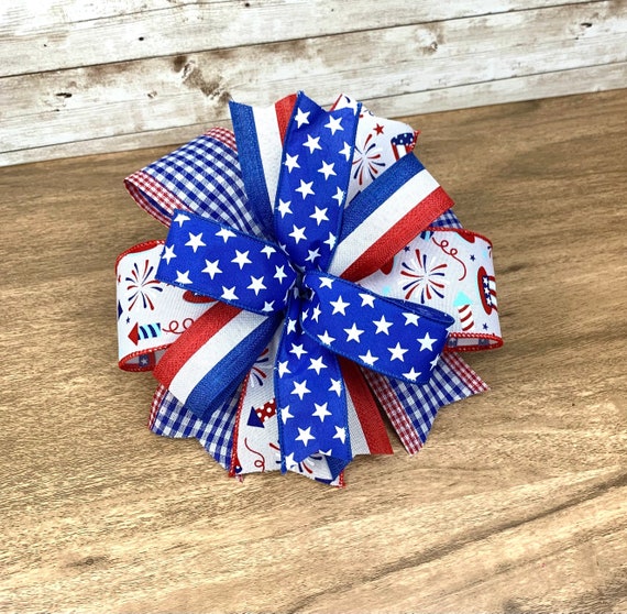 Patriotic Lantern Bow, 4th of July Bow, Memorial Day Bow, Red White & Blue Bow, Stars and Stripes Bow,Armed Forces Bow,Summer Bow,Wreath Bow