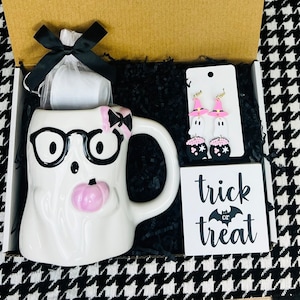 Halloween gift box, teacher gift, Boo gift, fall box, gift for her, Halloween decoration, thinking of you gift, pink ghost, pink halloween,