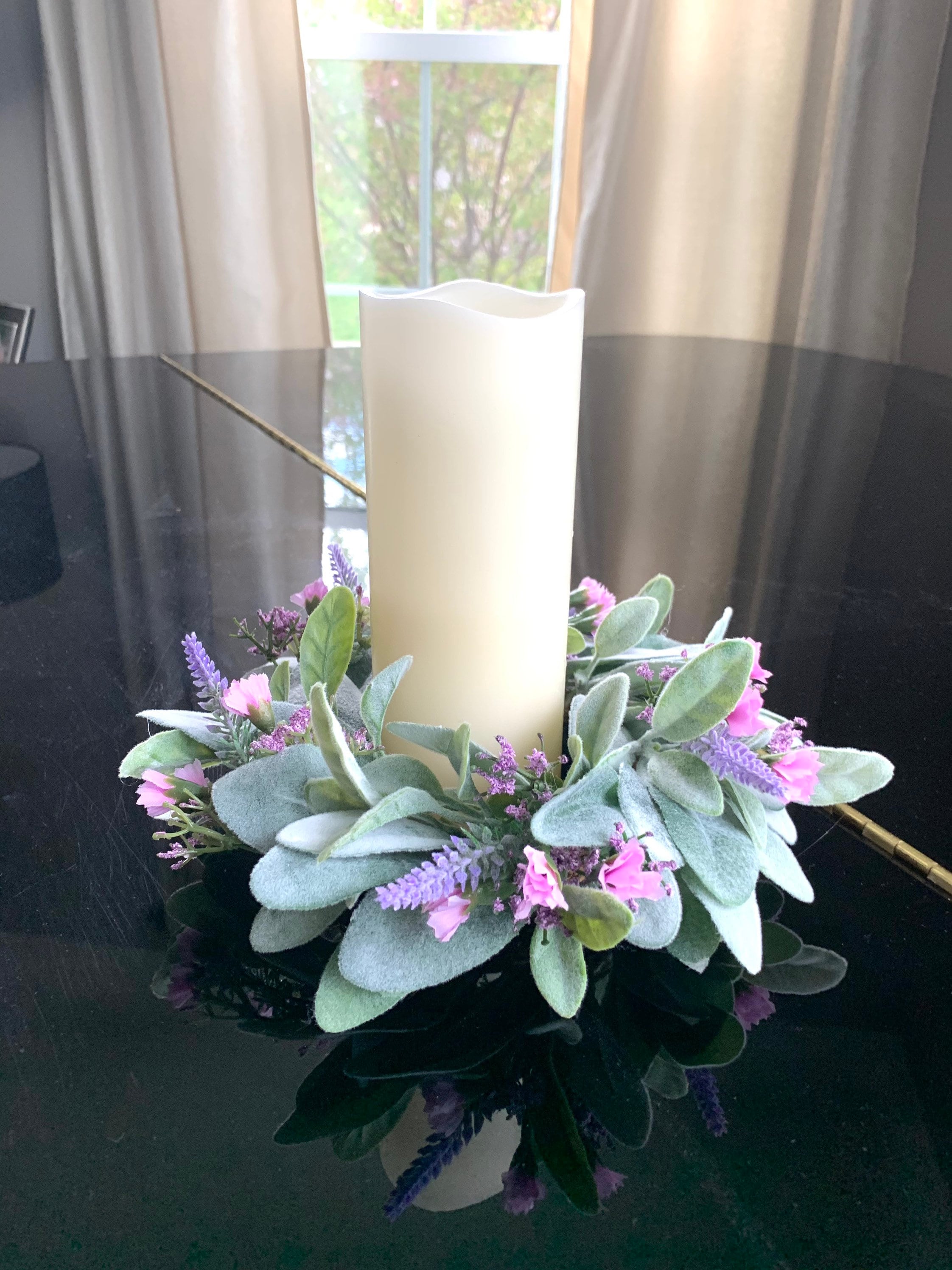 Small Lambs Ear Wreath Candle Lambs Ear Ring Lavender Etsy