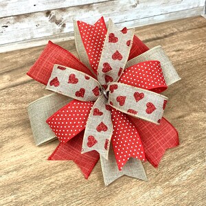 Valentine&#39;s Day Lantern Bow, Heart Wreath Bow, Winter Bow, Valentine&#39;s Day Decoration, Red and burlap Bow, Valentine&#39;s Gift, February Bow