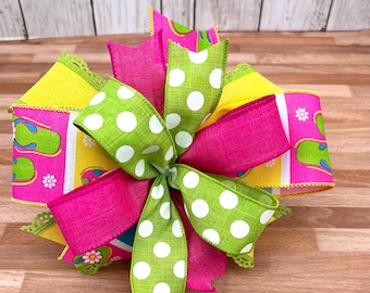 Wreath Bow for Front Door, Spring Summer Burlap Bow, Farmhouse Wreath Bow, Polka Dot Lace Ribbon Bow, Everyday, Flip Flops, Door Decor,