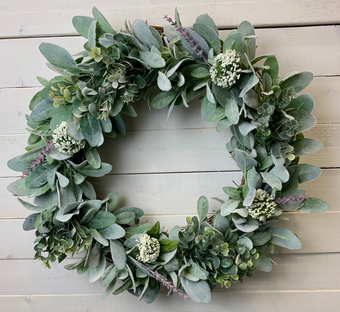 Every Day Wreath, Lambs Ear Eucalyptus Wreath, Front Door Lambs Ear