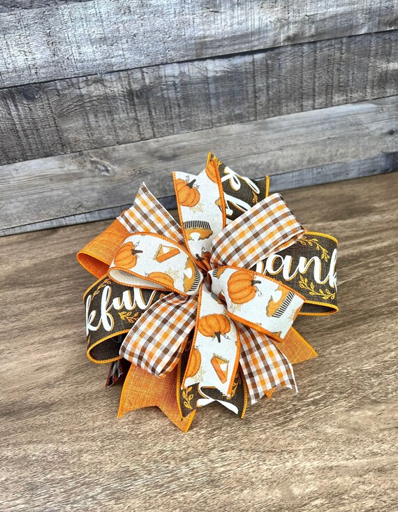 Fall Lantern Bow, Pumpkin Bow, Autumn Bow, Fall Wreath, Pumpkin Pie Bow, Thanksgiving bow, Harvest Bow,Farmhouse wreath,Wreath Embellishment