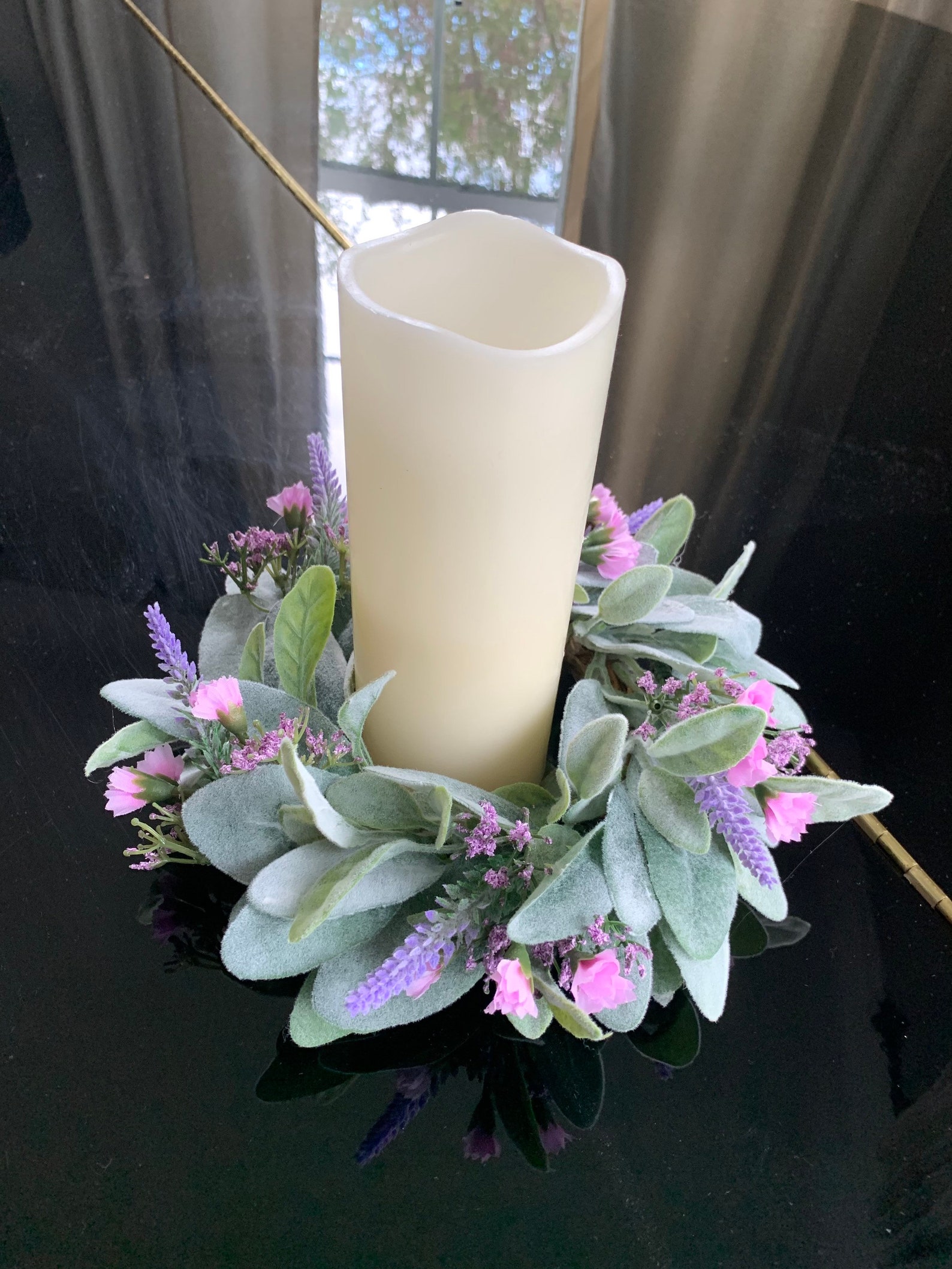 Small Lambs Ear Wreath Candle Lambs Ear Ring Lavender Etsy