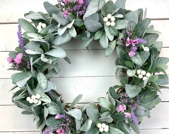Lambs Ear Wreath, Lavender Wreath, Spring Flower Wreath, Everyday Wreath, Farmhouse Wreath, Easter Wreath, Mother's Day Wreath, Indoor