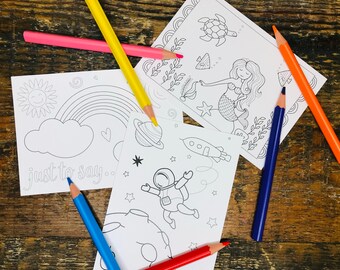Kids colouring in thank you postcards 8 activity cards for lockdown fun and pen pal writing