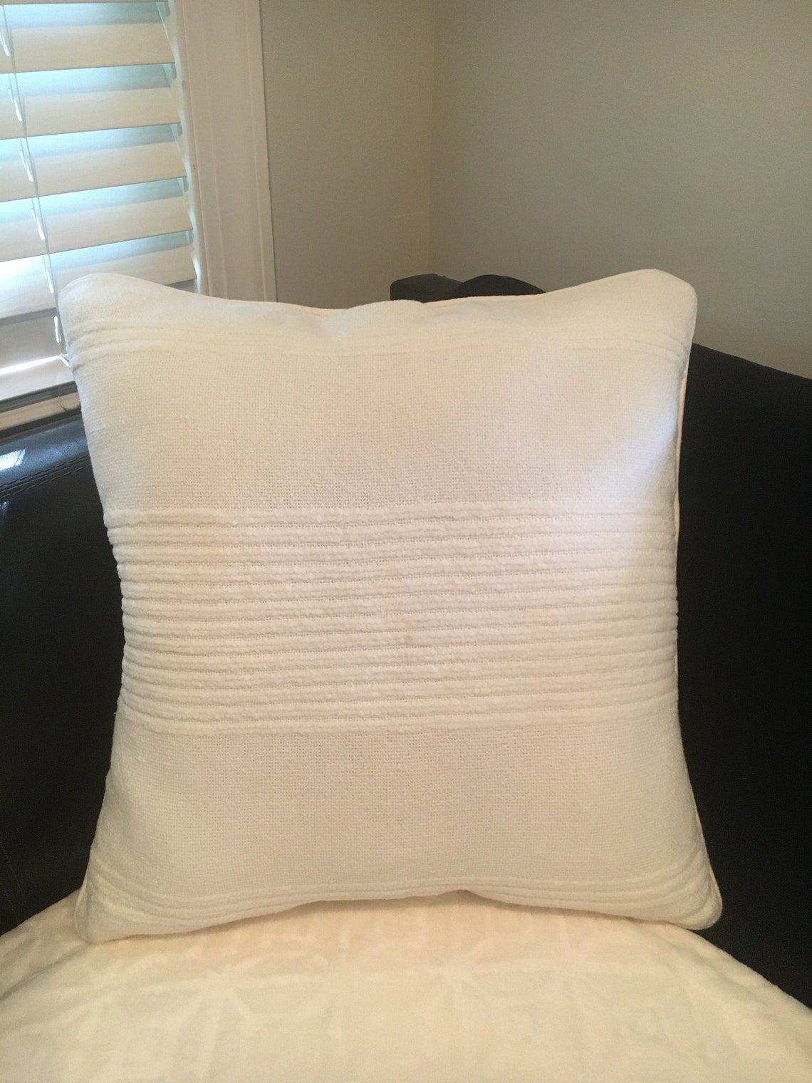 Soft White Textured Pillow Cover With Piping Curved Edges Etsy
