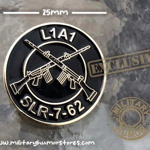 SLR 7.62 Pin Badge, FN FAL, Military Gift, Black and Gold Military Pin Badge