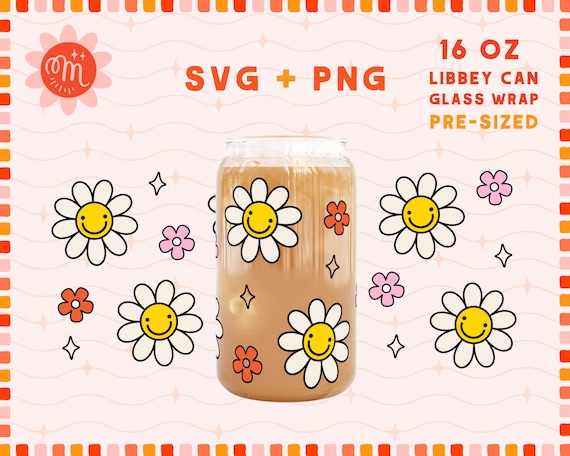 Retro Flower Svg for 16oz Libbey Svg, Libbey Glass Cup Svg, Glass Cup Svg, Coffee Cup Svg, Libbey Can Glass Wrap Svg, Beer Can Glass Svg