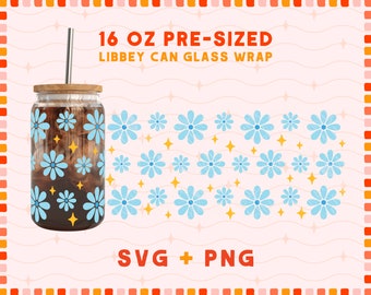 Flower Svg for 16oz Libbey Glass Can, Libbey Glass Cup Svg, Glass Cup Svg, Coffee Cup Svg, Libbey Can Glass Wrap Svg, Beer Can Glass Svg