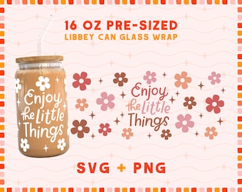 Positive Svg for 16oz Libbey Glass Can, Flower svg, Libbey Glass Cup Svg, Retro Trendy Svg, Libbey Can Glass Wrap Svg, Beer Can Glass Svg