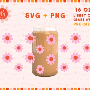 Flower Svg for 16oz Libbey Glass Wrap, Libbey Glass Cup Svg, Glass Cup Svg, Coffee Cup Svg, Libbey Can Glass Wrap Svg, Beer Can Glass Svg