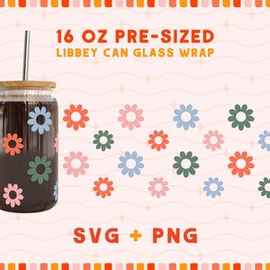 Blumen Svg für 16oz Libbey Glas Wrap, Libbey Glas Tasse Svg, Glas Tasse Svg, Kaffee Tasse Svg, Libbey Can Glass Wrap Svg, Bierdose Glas Svg