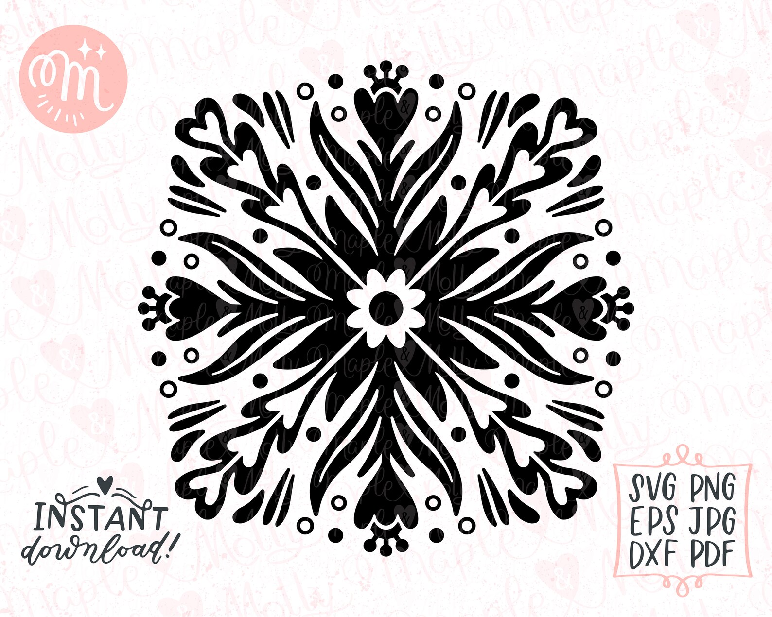 Download Floral Heart Mandala Svg Scandinavian Snowflake Svg | Etsy