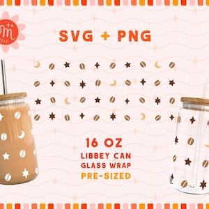 Coffee Bean Svg for 16oz Libbey Glass Can, Libbey Glass Cup Svg, Glass Cup Svg, Iced Coffee Svg, Libbey Can Glass Wrap Svg, Celestial Svg